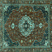 Square Medallion Turquoise Traditional Rug, tr4130turq