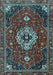 Machine Washable Medallion Light Blue Traditional Rug, wshtr4130lblu