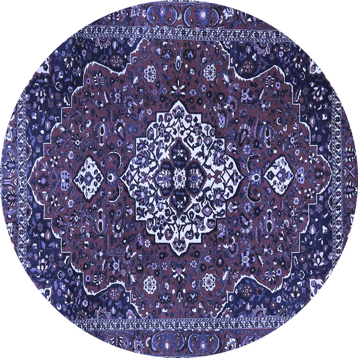 Round Machine Washable Medallion Blue Traditional Rug, wshtr4130blu