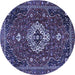 Round Machine Washable Medallion Blue Traditional Rug, wshtr4130blu