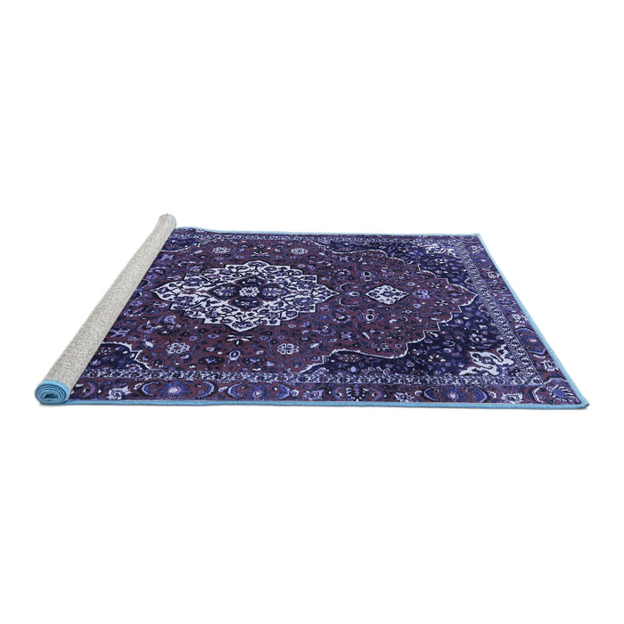 Sideview of Machine Washable Medallion Blue Traditional Rug, wshtr4130blu