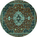 Round Medallion Turquoise Traditional Rug, tr4130turq