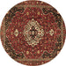 Round Medallion Brown Traditional Rug, tr4130brn