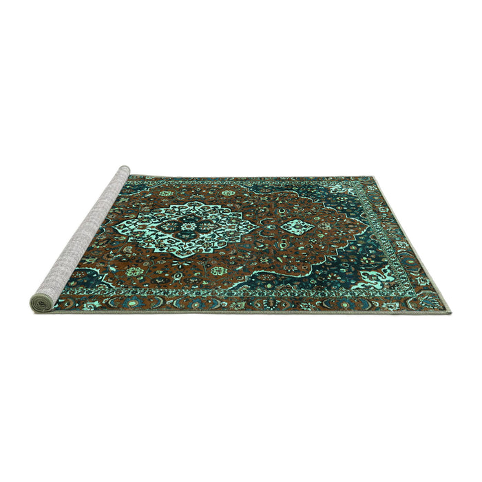 Sideview of Machine Washable Medallion Turquoise Traditional Area Rugs, wshtr4130turq