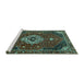 Sideview of Machine Washable Medallion Turquoise Traditional Area Rugs, wshtr4130turq