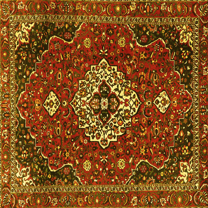 Square Machine Washable Medallion Yellow Traditional Rug, wshtr4130yw