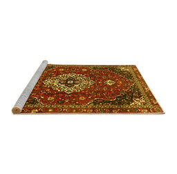 Sideview of Machine Washable Medallion Yellow Traditional Rug, wshtr4130yw