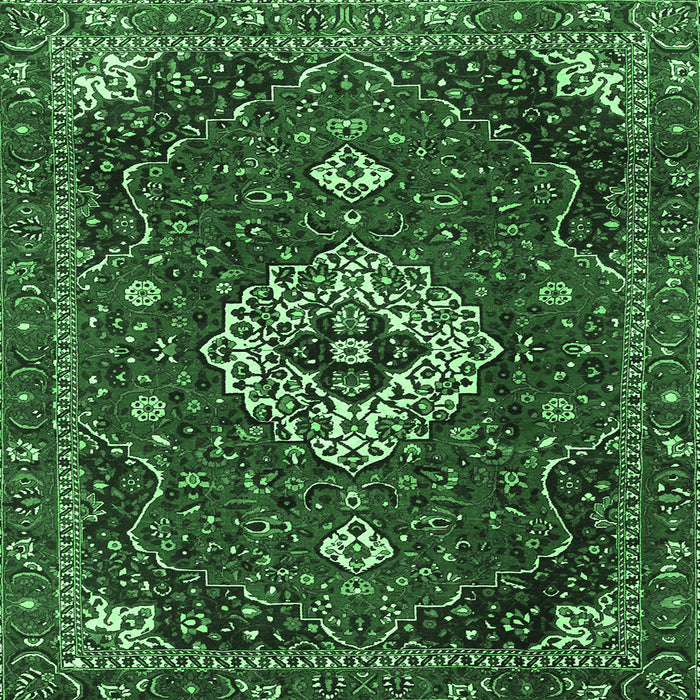 Square Medallion Emerald Green Traditional Rug, tr4130emgrn