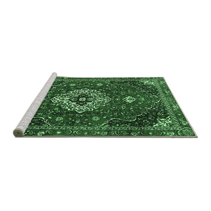 Sideview of Machine Washable Medallion Emerald Green Traditional Area Rugs, wshtr4130emgrn