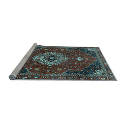 Sideview of Machine Washable Medallion Light Blue Traditional Rug, wshtr4130lblu