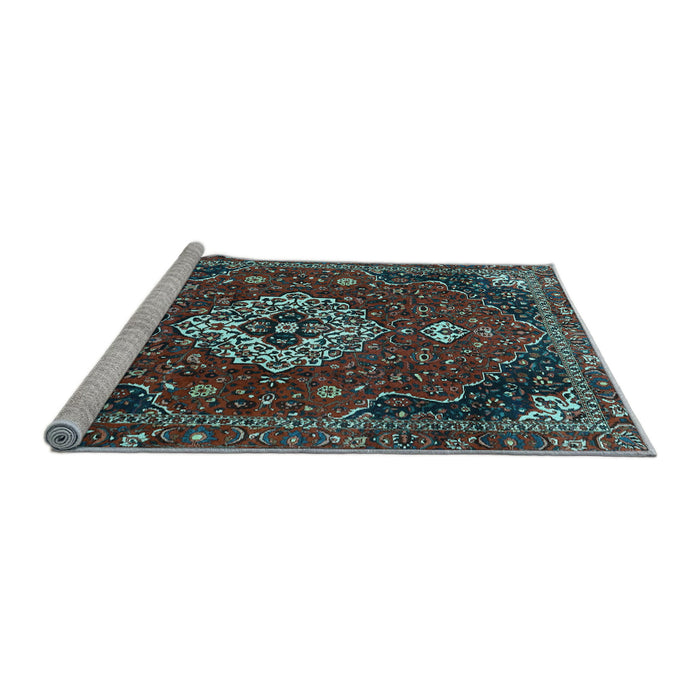 Sideview of Machine Washable Medallion Light Blue Traditional Rug, wshtr4130lblu