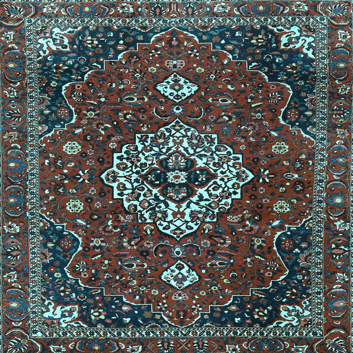 Square Machine Washable Medallion Light Blue Traditional Rug, wshtr4130lblu