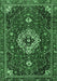 Machine Washable Medallion Emerald Green Traditional Area Rugs, wshtr4130emgrn