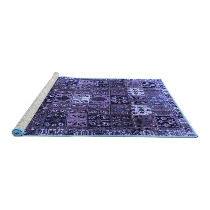 Sideview of Machine Washable Persian Blue Traditional Rug, wshtr4131blu