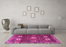 Machine Washable Persian Pink Traditional Rug in a Living Room, wshtr4131pnk