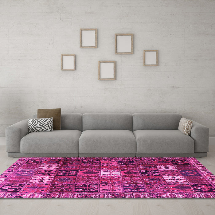 Machine Washable Persian Pink Traditional Rug in a Living Room, wshtr4131pnk