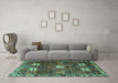 Machine Washable Persian Turquoise Traditional Area Rugs in a Living Room,, wshtr4131turq