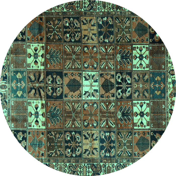 Round Machine Washable Persian Turquoise Traditional Area Rugs, wshtr4131turq