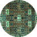 Round Machine Washable Persian Turquoise Traditional Area Rugs, wshtr4131turq