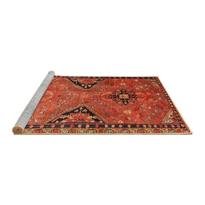 Sideview of Machine Washable Traditional Orange Rug, wshtr4132