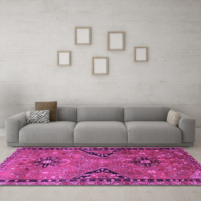 Machine Washable Persian Purple Traditional Area Rugs in a Living Room, wshtr4132pur