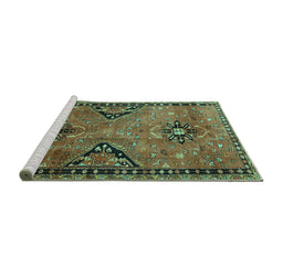 Sideview of Machine Washable Persian Turquoise Traditional Area Rugs, wshtr4132turq
