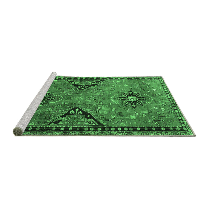 Sideview of Machine Washable Persian Emerald Green Traditional Area Rugs, wshtr4132emgrn