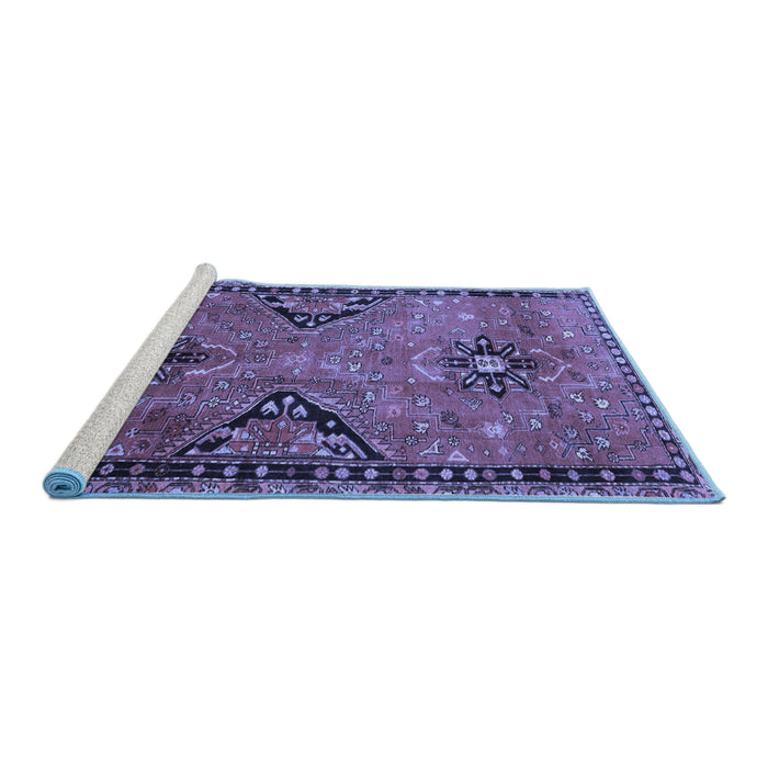 Sideview of Machine Washable Persian Blue Traditional Rug, wshtr4132blu