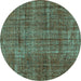 Round Machine Washable Persian Turquoise Traditional Area Rugs, wshtr4133turq