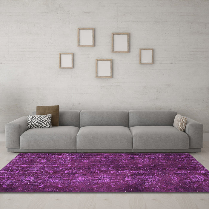 Machine Washable Persian Purple Traditional Area Rugs in a Living Room, wshtr4134pur