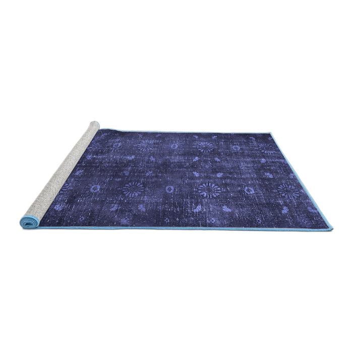 Sideview of Machine Washable Persian Blue Traditional Rug, wshtr4134blu