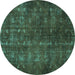 Round Machine Washable Persian Turquoise Traditional Area Rugs, wshtr4134turq