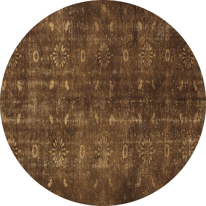 Round Machine Washable Persian Brown Traditional Rug, wshtr4134brn