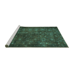 Sideview of Machine Washable Persian Turquoise Traditional Area Rugs, wshtr4134turq