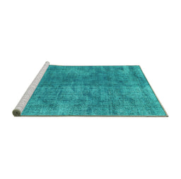 Sideview of Machine Washable Persian Turquoise Traditional Area Rugs, wshtr4135turq