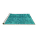 Sideview of Machine Washable Persian Turquoise Traditional Area Rugs, wshtr4135turq