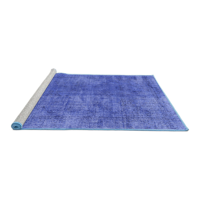 Sideview of Machine Washable Persian Blue Traditional Rug, wshtr4135blu