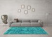 Machine Washable Persian Turquoise Traditional Area Rugs in a Living Room,, wshtr4135turq