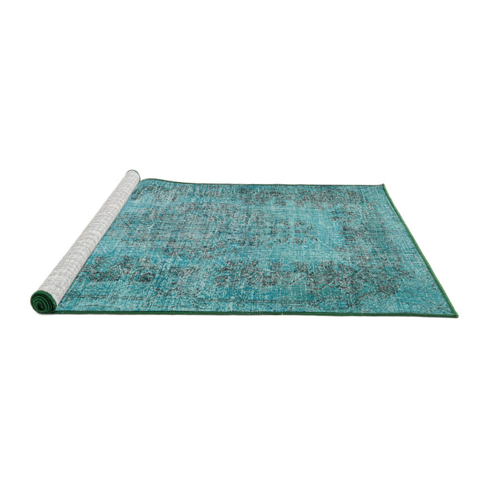 Sideview of Machine Washable Traditional Deep-Sea Green Rug, wshtr4136