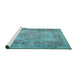 Sideview of Machine Washable Traditional Deep-Sea Green Rug, wshtr4136