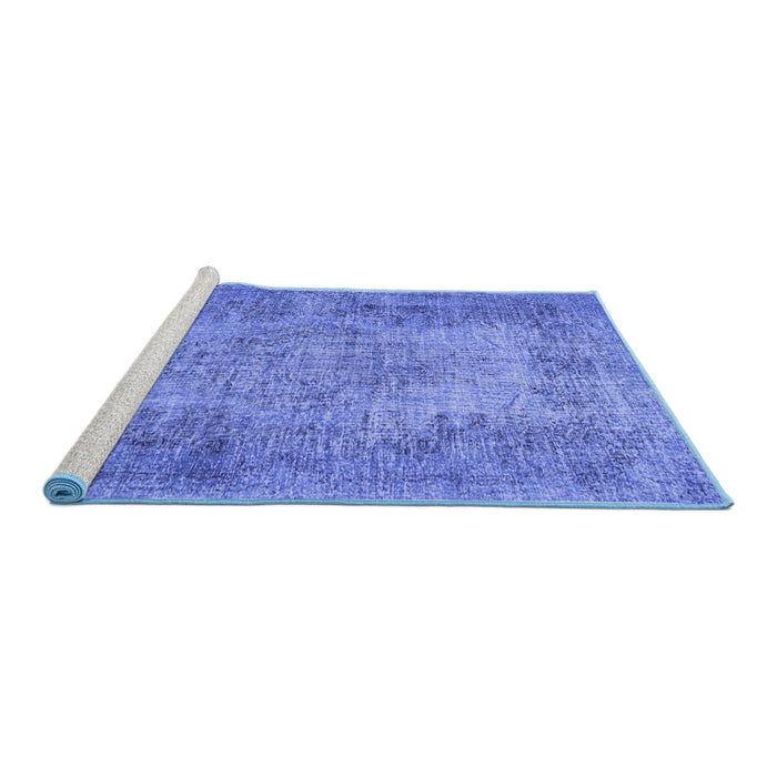 Sideview of Machine Washable Persian Blue Traditional Rug, wshtr4136blu