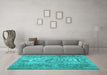 Machine Washable Persian Turquoise Traditional Area Rugs in a Living Room,, wshtr4136turq