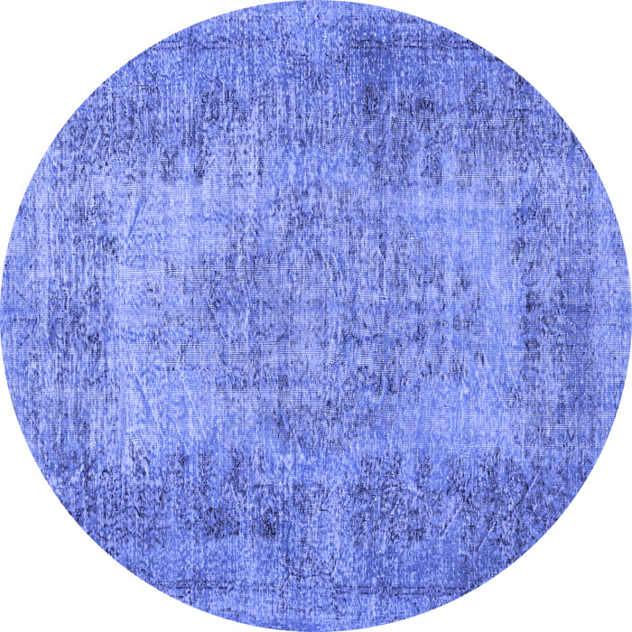 Round Machine Washable Persian Blue Traditional Rug, wshtr4136blu