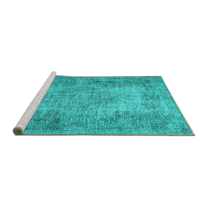 Sideview of Machine Washable Persian Turquoise Traditional Area Rugs, wshtr4136turq