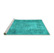 Sideview of Machine Washable Persian Turquoise Traditional Area Rugs, wshtr4136turq