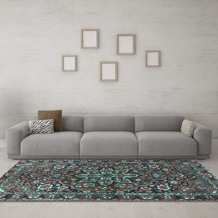 Machine Washable Persian Light Blue Traditional Rug in a Living Room, wshtr4137lblu
