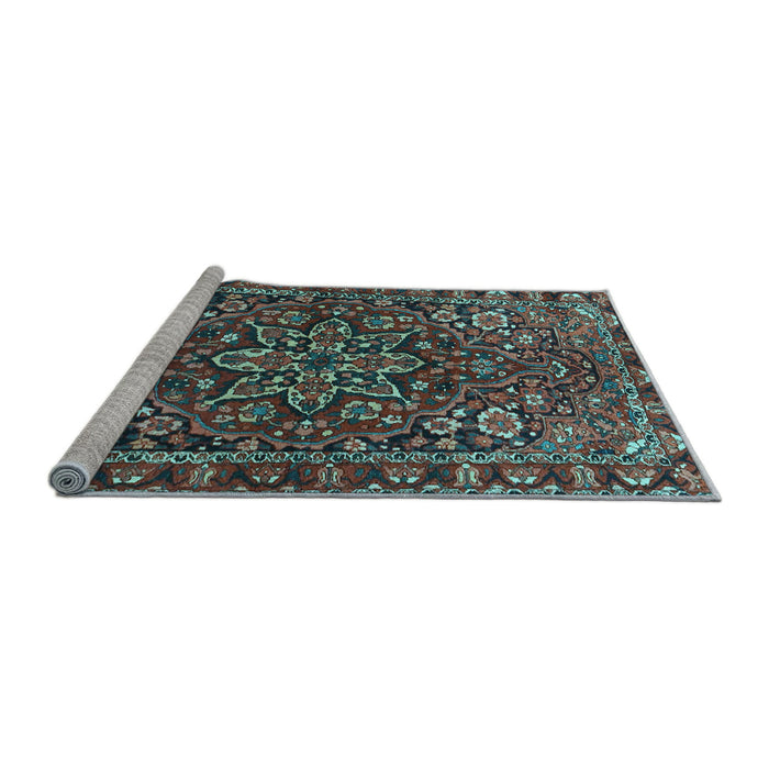 Sideview of Machine Washable Persian Light Blue Traditional Rug, wshtr4137lblu