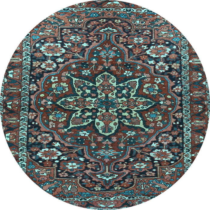 Round Machine Washable Persian Light Blue Traditional Rug, wshtr4137lblu