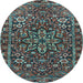 Round Machine Washable Persian Light Blue Traditional Rug, wshtr4137lblu