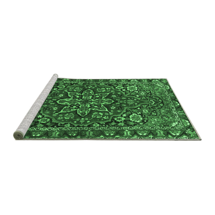 Sideview of Machine Washable Persian Emerald Green Traditional Area Rugs, wshtr4137emgrn